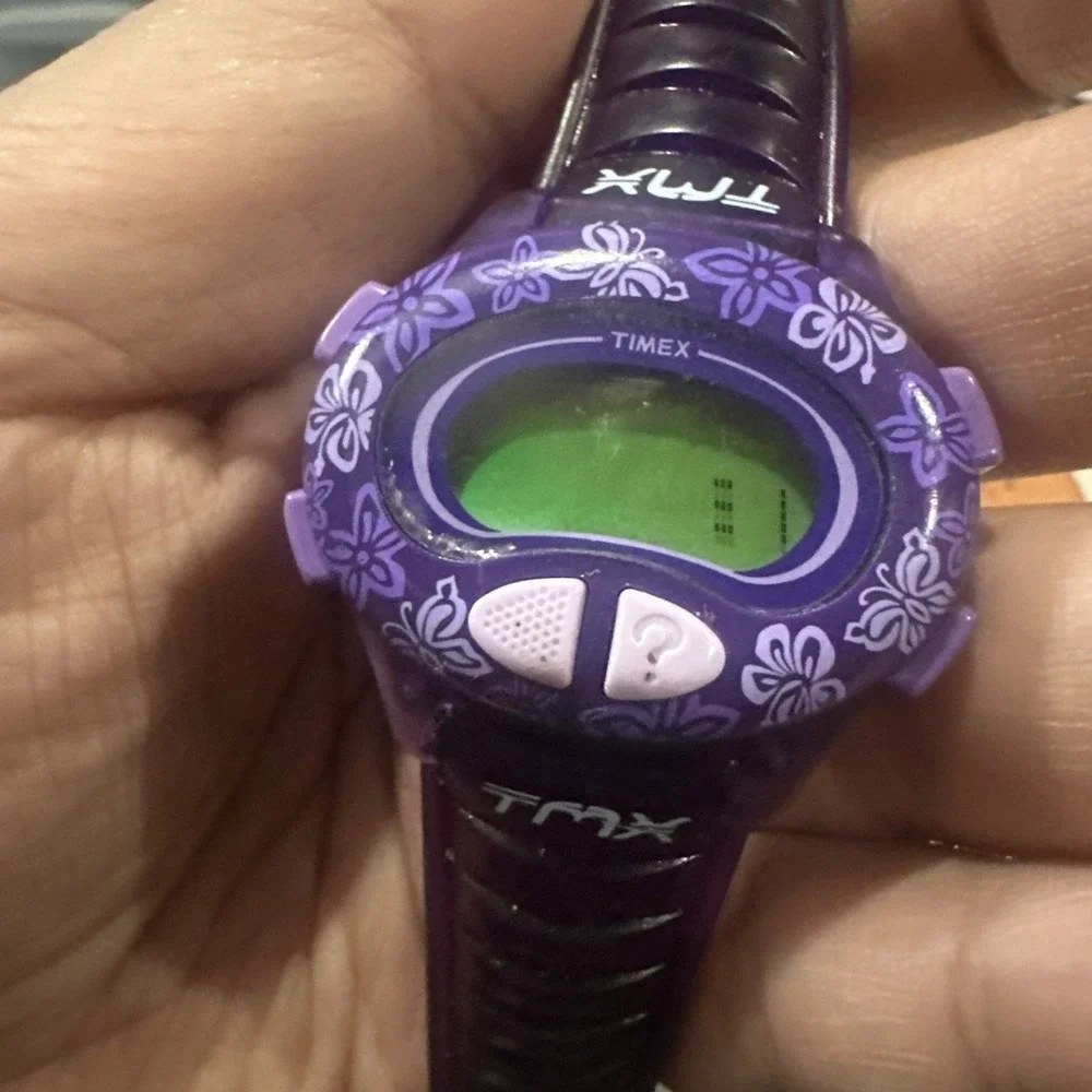 Vintage TIMEX Purple Floral Rare Digital INDIGLO Unisex Watch Fro Repair